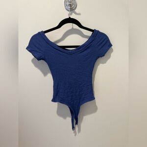 Lulu's Blue Off-Shoulder Bodysuit
